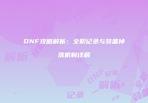 DNF攻略解析：全职记录与装备掉落机制详解