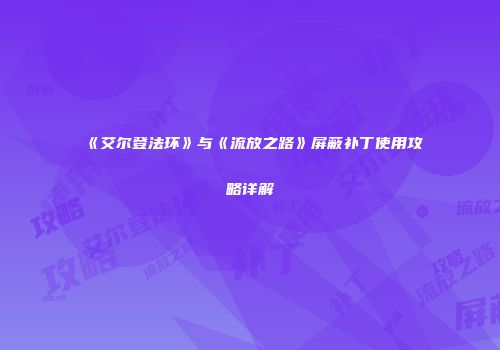 《艾尔登法环》与《流放之路》屏蔽补丁使用攻略详解