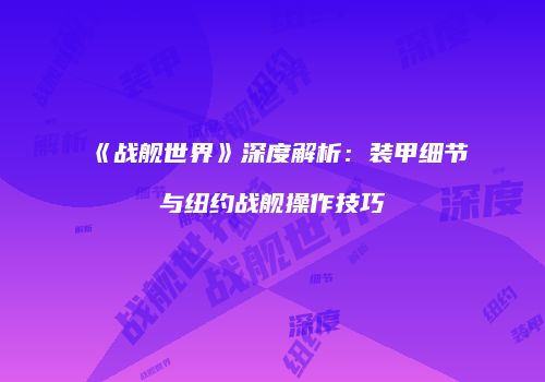 《战舰世界》深度解析：装甲细节与纽约战舰操作技巧