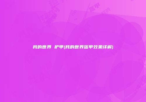 我的世界 护甲(我的世界盔甲效果详解)