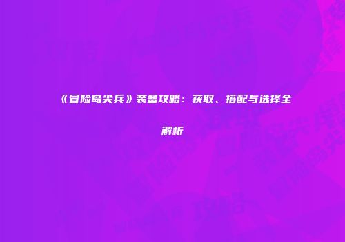 《冒险岛尖兵》装备攻略：获取、搭配与选择全解析