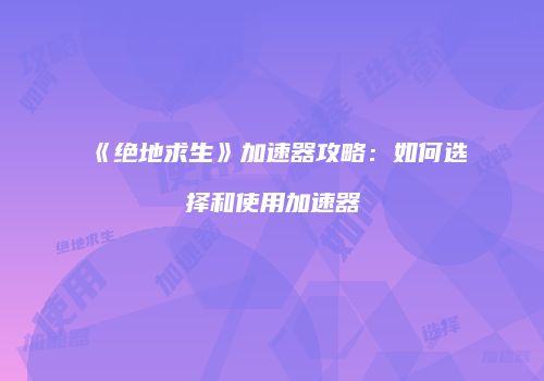 《绝地求生》加速器攻略：如何选择和使用加速器