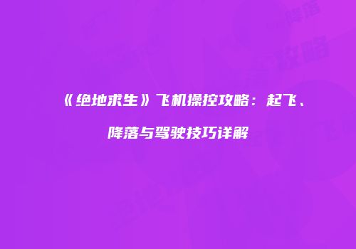 《绝地求生》飞机操控攻略：起飞、降落与驾驶技巧详解