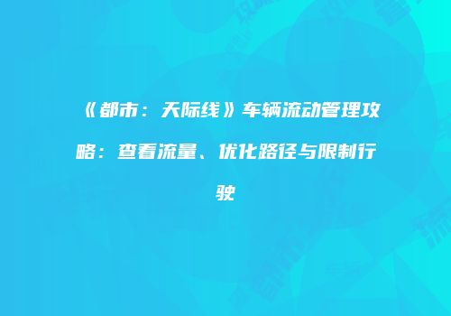 《都市：天际线》车辆流动管理攻略：查看流量、优化路径与限制行驶