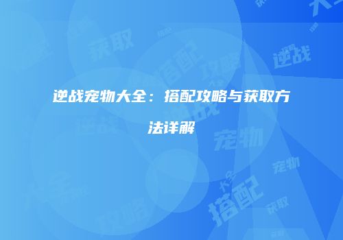 逆战宠物大全：搭配攻略与获取方法详解