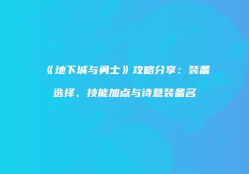《地下城与勇士》攻略分享：装备选择、技能加点与诗意装备名