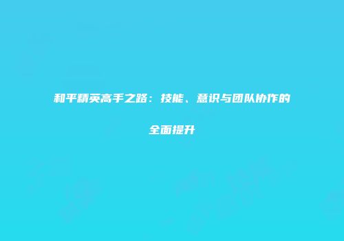 和平精英高手之路：技能、意识与团队协作的全面提升