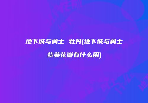 地下城与勇士 牡丹(地下城与勇士紫英花瓣有什么用)