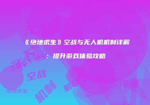 《绝地求生》空战与无人机机制详解：提升游戏体验攻略