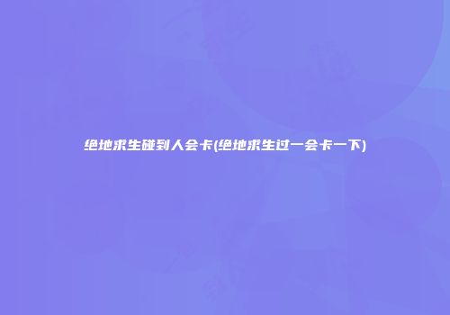 绝地求生碰到人会卡(绝地求生过一会卡一下)