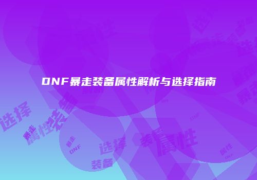 DNF暴走装备属性解析与选择指南