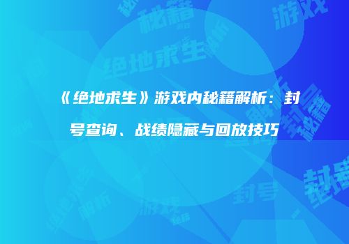 《绝地求生》游戏内秘籍解析：封号查询、战绩隐藏与回放技巧