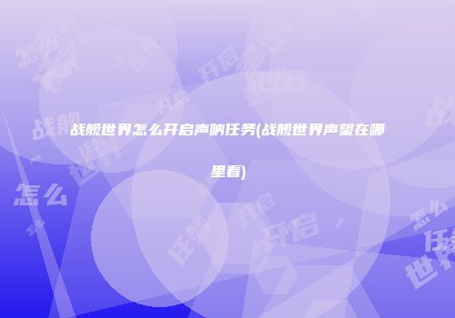 战舰世界怎么开启声呐任务(战舰世界声望在哪里看)