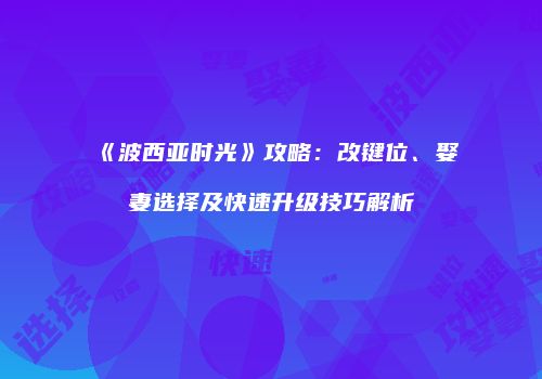 《波西亚时光》攻略：改键位、娶妻选择及快速升级技巧解析