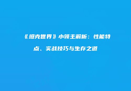 《坦克世界》小领主解析：性能特点、实战技巧与生存之道