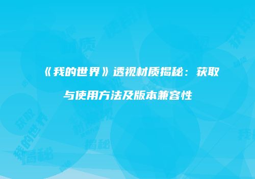 《我的世界》透视材质揭秘：获取与使用方法及版本兼容性