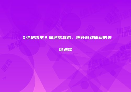 《绝地求生》加速器攻略：提升游戏体验的关键选择