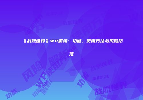 《战舰世界》WP解析：功能、使用方法与风险防范