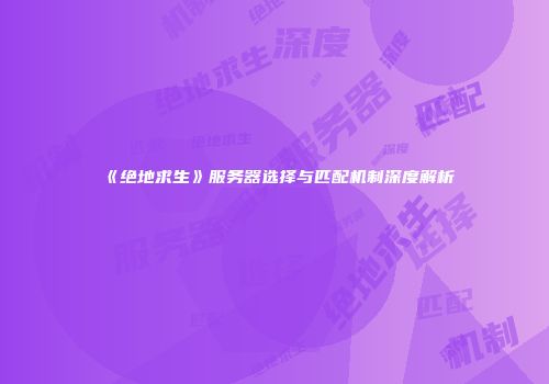 《绝地求生》服务器选择与匹配机制深度解析
