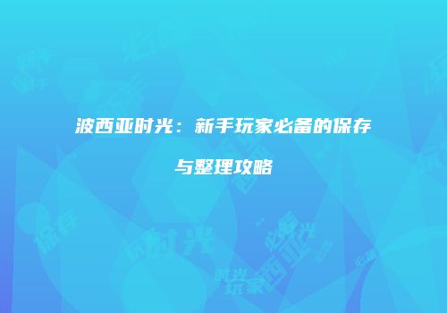 波西亚时光：新手玩家必备的保存与整理攻略