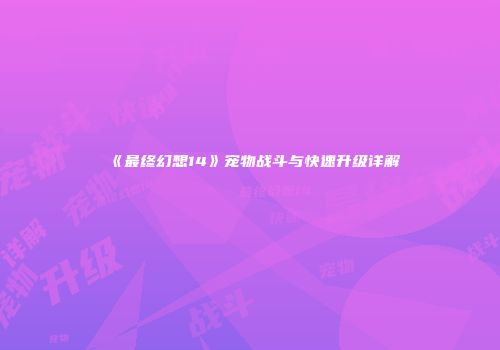 《最终幻想14》宠物战斗与快速升级详解