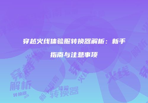 穿越火线体验服转换器解析：新手指南与注意事项