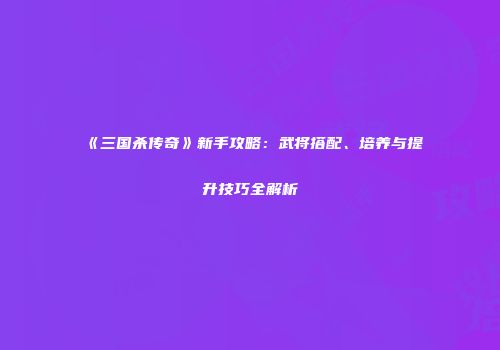 《三国杀传奇》新手攻略：武将搭配、培养与提升技巧全解析