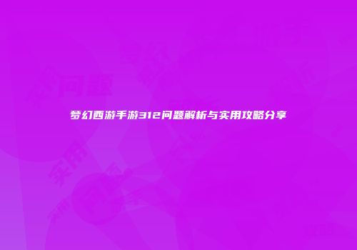 梦幻西游手游312问题解析与实用攻略分享