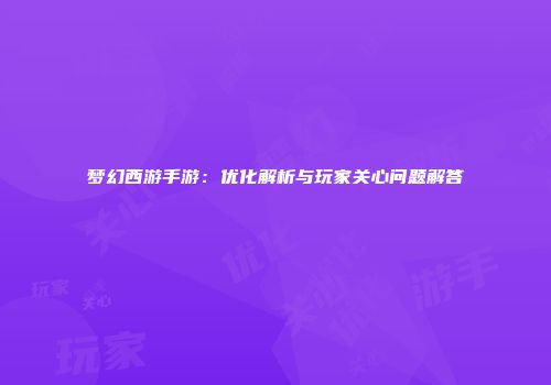 梦幻西游手游：优化解析与玩家关心问题解答