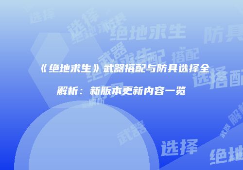 《绝地求生》武器搭配与防具选择全解析：新版本更新内容一览
