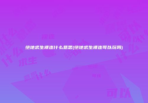绝地求生裸连什么意思(绝地求生裸连可以玩吗)