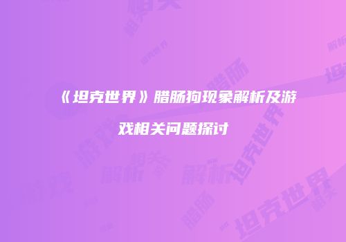《坦克世界》腊肠狗现象解析及游戏相关问题探讨