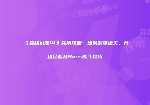《最终幻想14》实用攻略：团队副本通关、升级经验及Boss战斗技巧