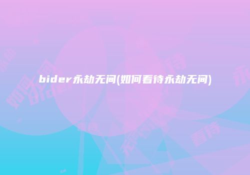 bider永劫无间(如何看待永劫无间)