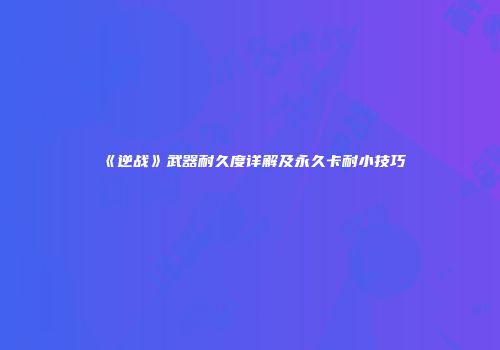 《逆战》武器耐久度详解及永久卡耐小技巧