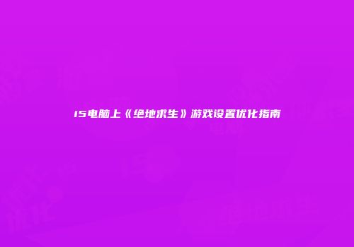 i5电脑上《绝地求生》游戏设置优化指南