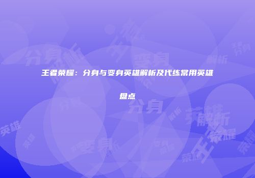王者荣耀：分身与变身英雄解析及代练常用英雄盘点