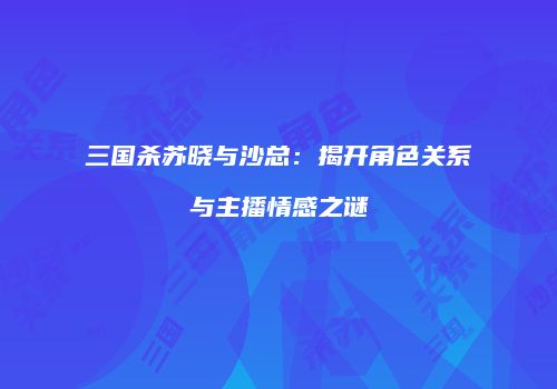 三国杀苏晓与沙总：揭开角色关系与主播情感之谜