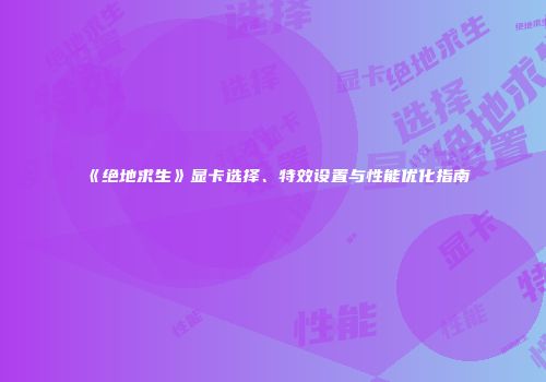 《绝地求生》显卡选择、特效设置与性能优化指南