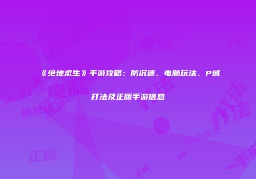 《绝地求生》手游攻略：防沉迷、电脑玩法、P城打法及正版手游信息