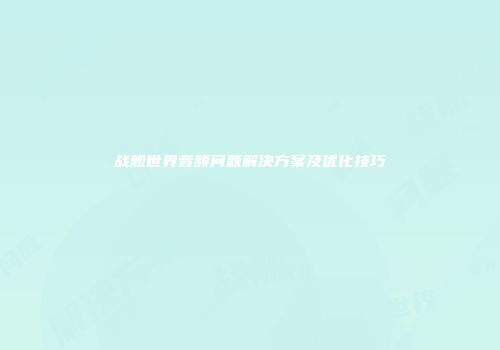 战舰世界音频问题解决方案及优化技巧