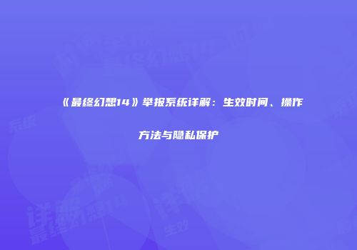 《最终幻想14》举报系统详解：生效时间、操作方法与隐私保护