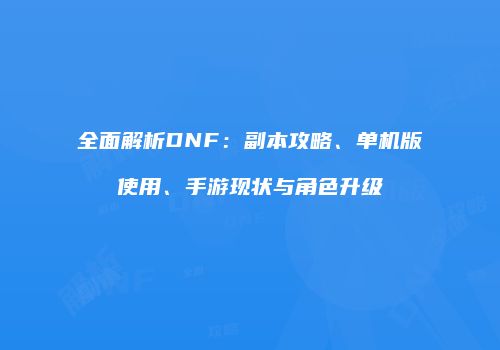 全面解析DNF：副本攻略、单机版使用、手游现状与角色升级