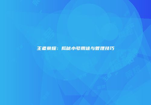 王者荣耀：揭秘小号用途与管理技巧