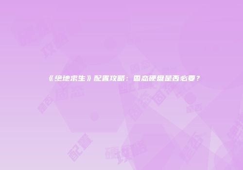 《绝地求生》配置攻略：固态硬盘是否必要？