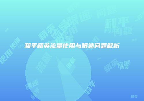 和平精英流量使用与限速问题解析