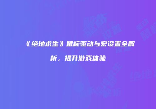 《绝地求生》鼠标驱动与宏设置全解析，提升游戏体验