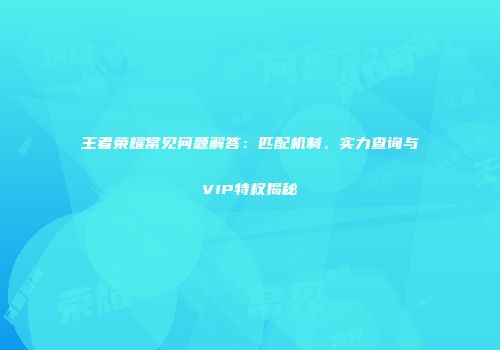 王者荣耀常见问题解答：匹配机制、实力查询与VIP特权揭秘