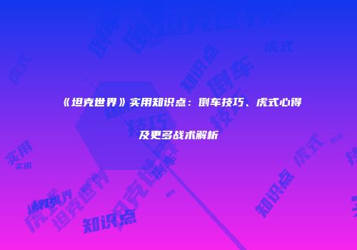 《坦克世界》实用知识点：倒车技巧、虎式心得及更多战术解析