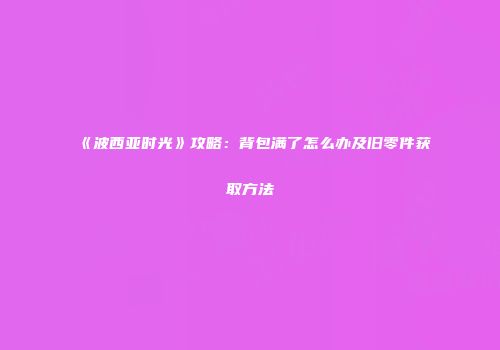 《波西亚时光》攻略：背包满了怎么办及旧零件获取方法